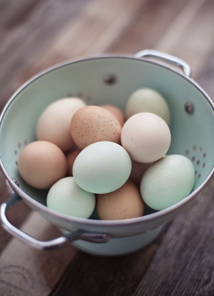 Naturally colourful eggs by old breeds © rusticmeetsvintage.com via Pinterest